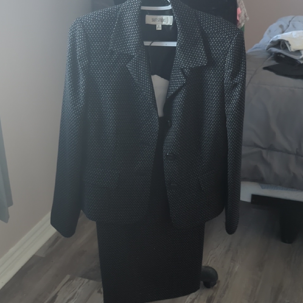 Suits You Black and White Polka Dot Blazer and Skirt Set